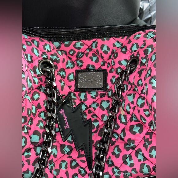 Betseyville Vintage Betsey Johnson Pink Cheetah Quilted Barrel Purse Habdbag - Picture 8 of 12